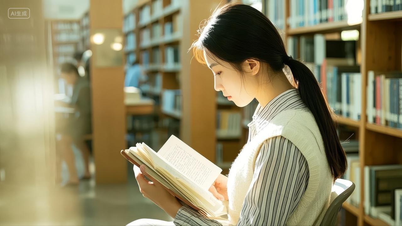 世界读书日女孩图书馆阅读学习知识背景图