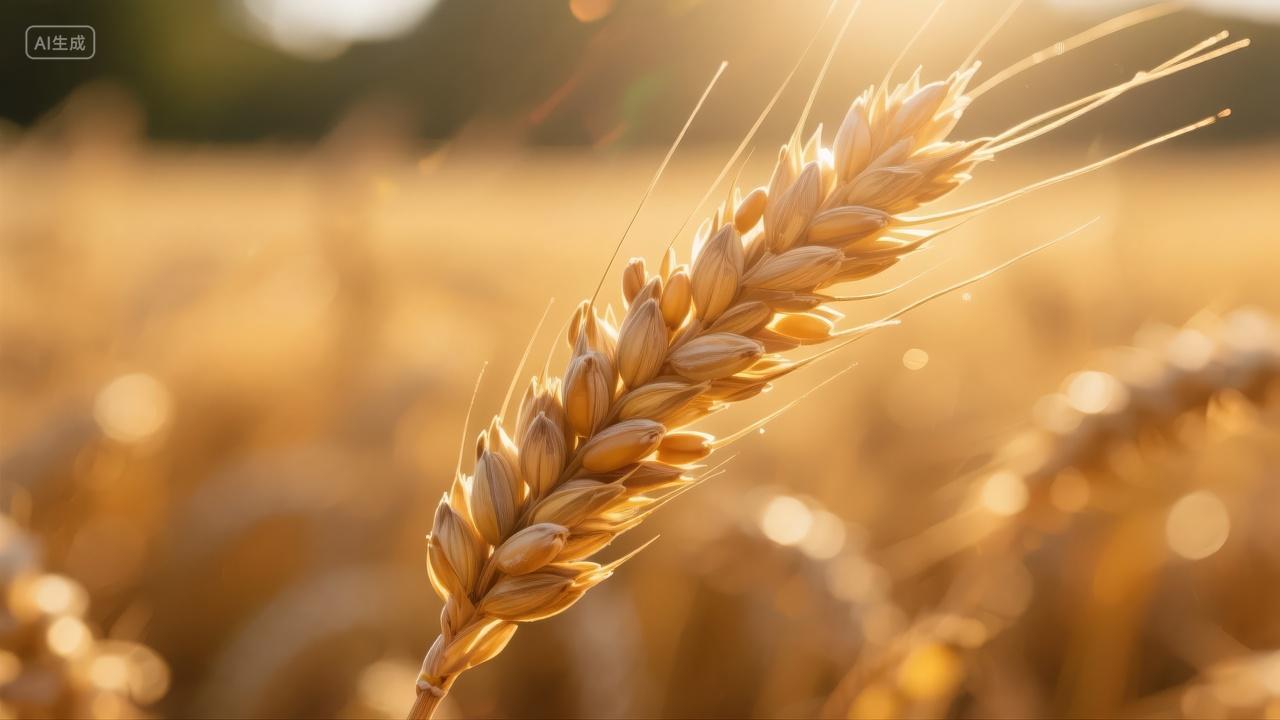 秋分节气小麦麦穗金色田野丰收农业背景