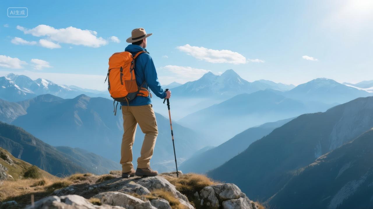 青年节登山徒步探险成功励志人物风景背景