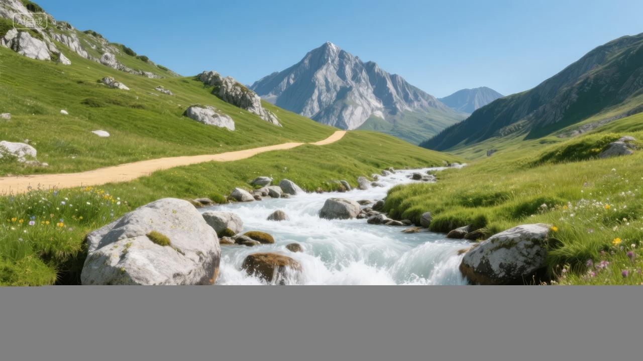 夏季高山草甸溪流徒步探险自然风景背景