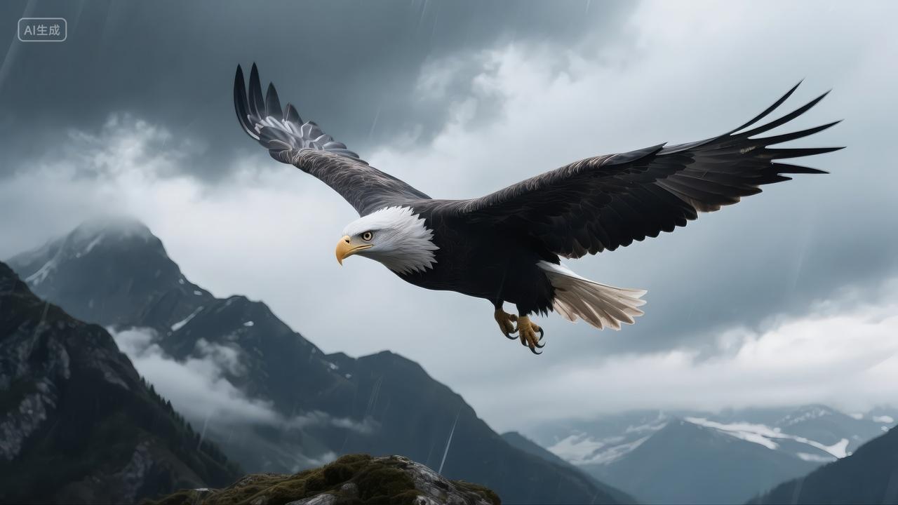 白头海雕翱翔雪山自由力量动物励志背景