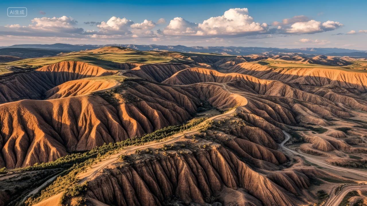 黄土高原沟壑地貌干旱地质航拍自然背景图