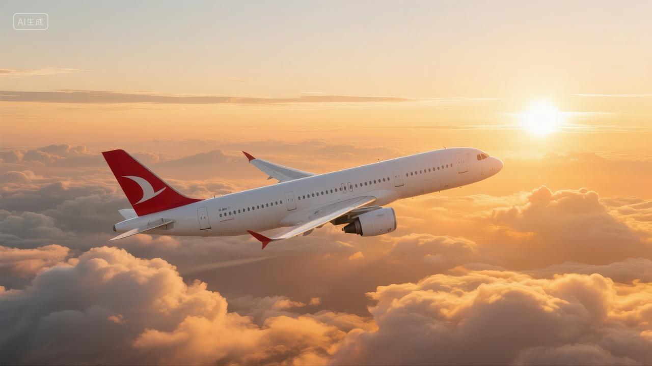 飞机航空旅行商务出行蓝天白云阳光背景