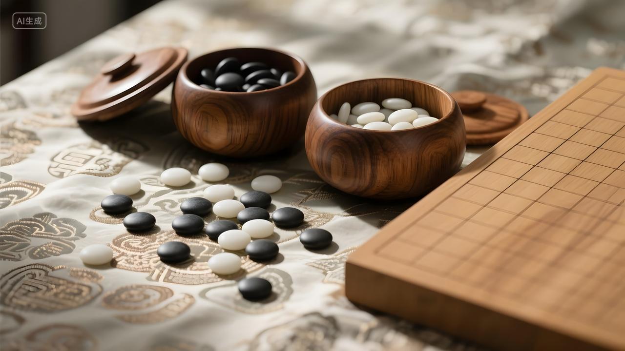 中国风中国传统围棋棋罐与棋子静物图中国民间传统游戏