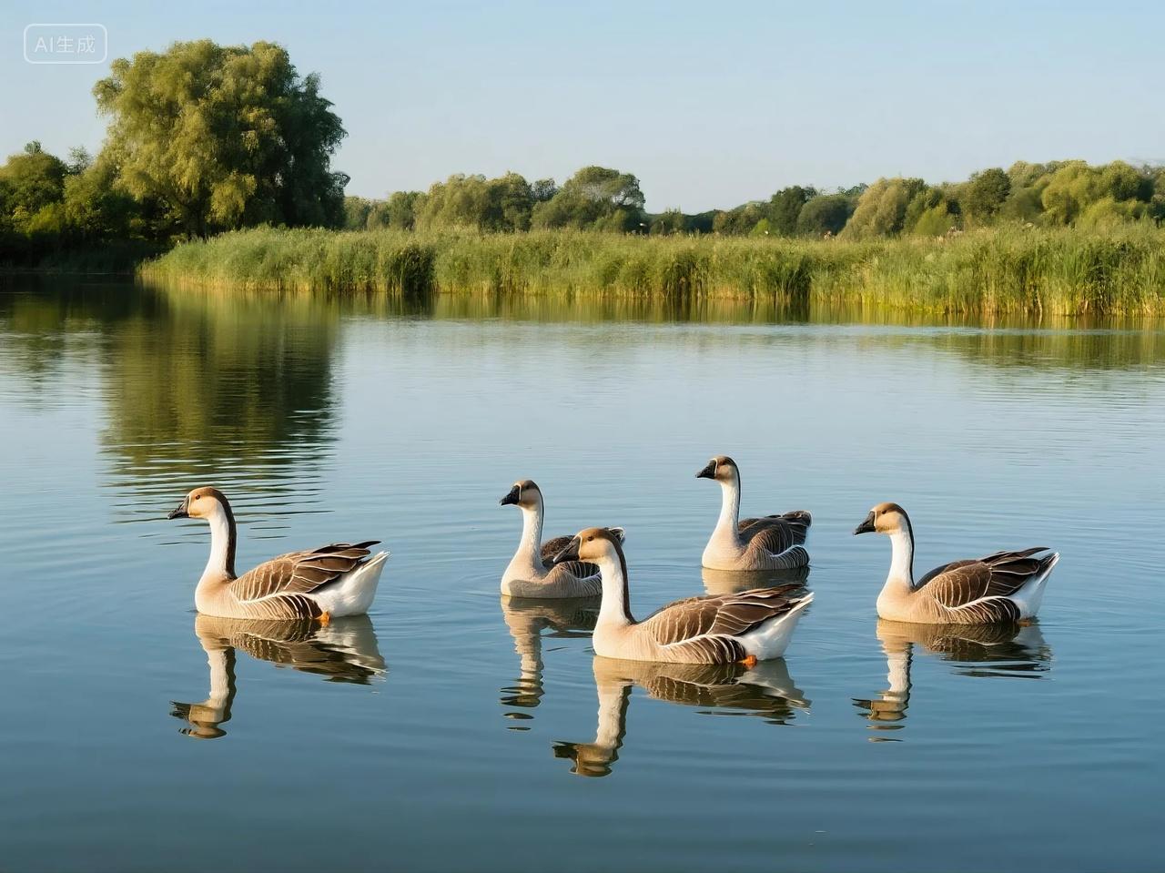 池塘湖面鹅群摄影