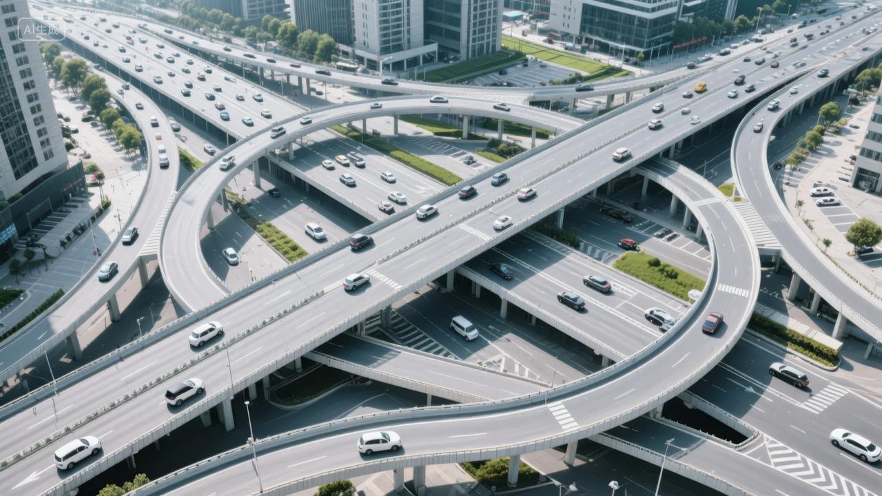 城市立交桥交通枢纽航拍车流繁忙背景图