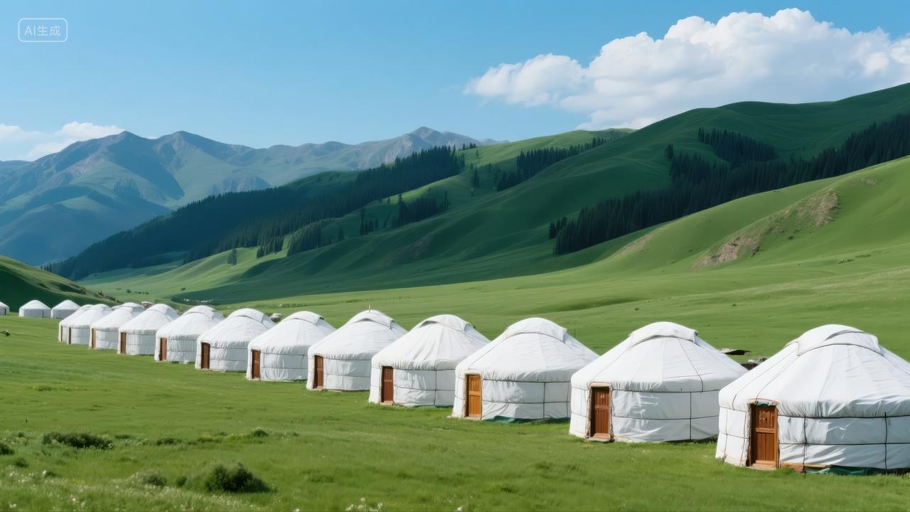 草原蒙古包游牧文化旅游自然风光背景图