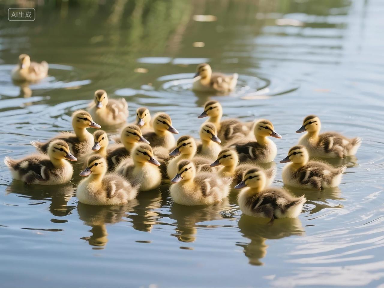 池塘成群小鸭高清图