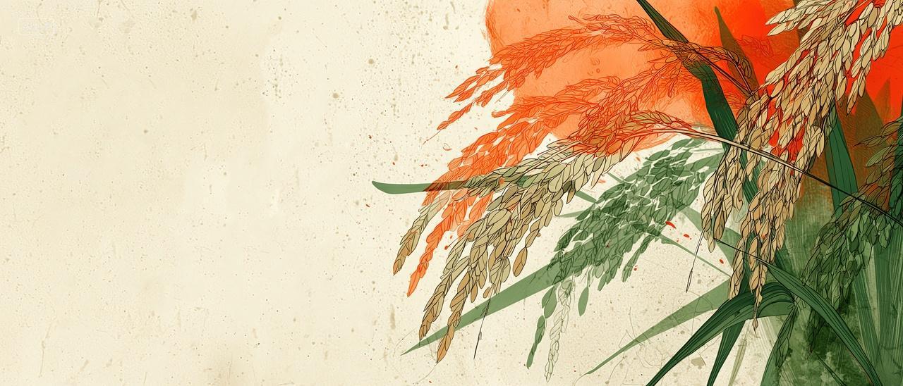 复古国潮二十四节气麦穗稻谷小满芒种夏至海报背景