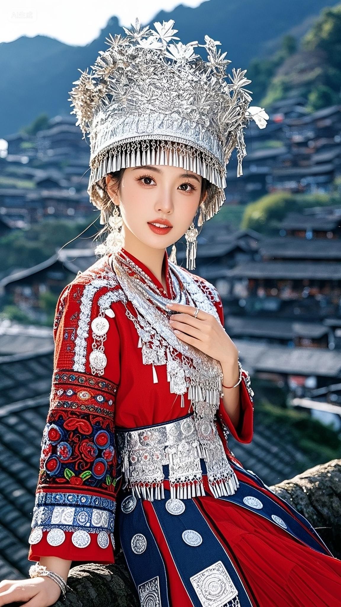 身穿苗族服饰的美女写真