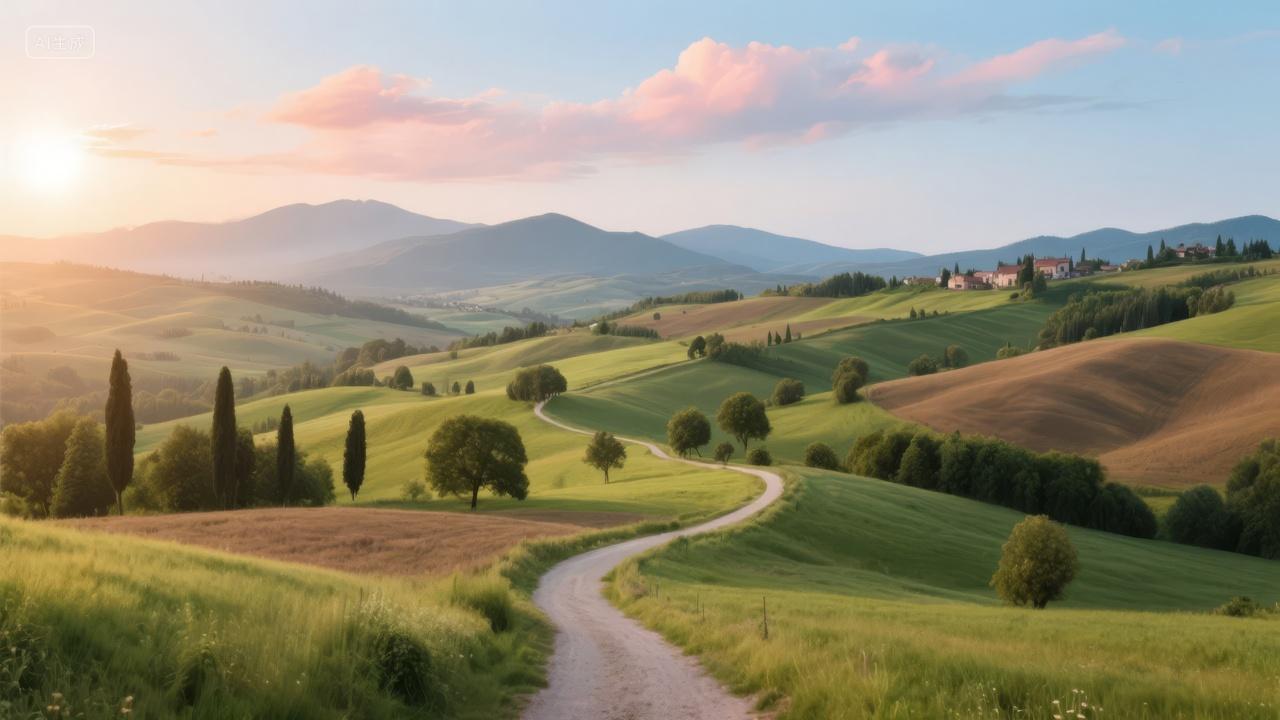 托斯卡纳田园风光公路旅行治愈背景
