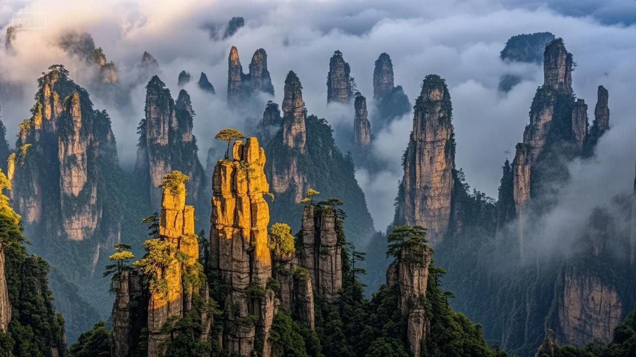 张家界奇峰怪石云海日出旅游风光背景图