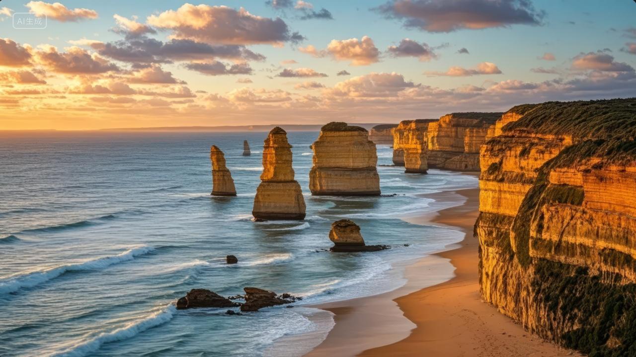 十二门徒岩海边日落奇观旅游风光背景图