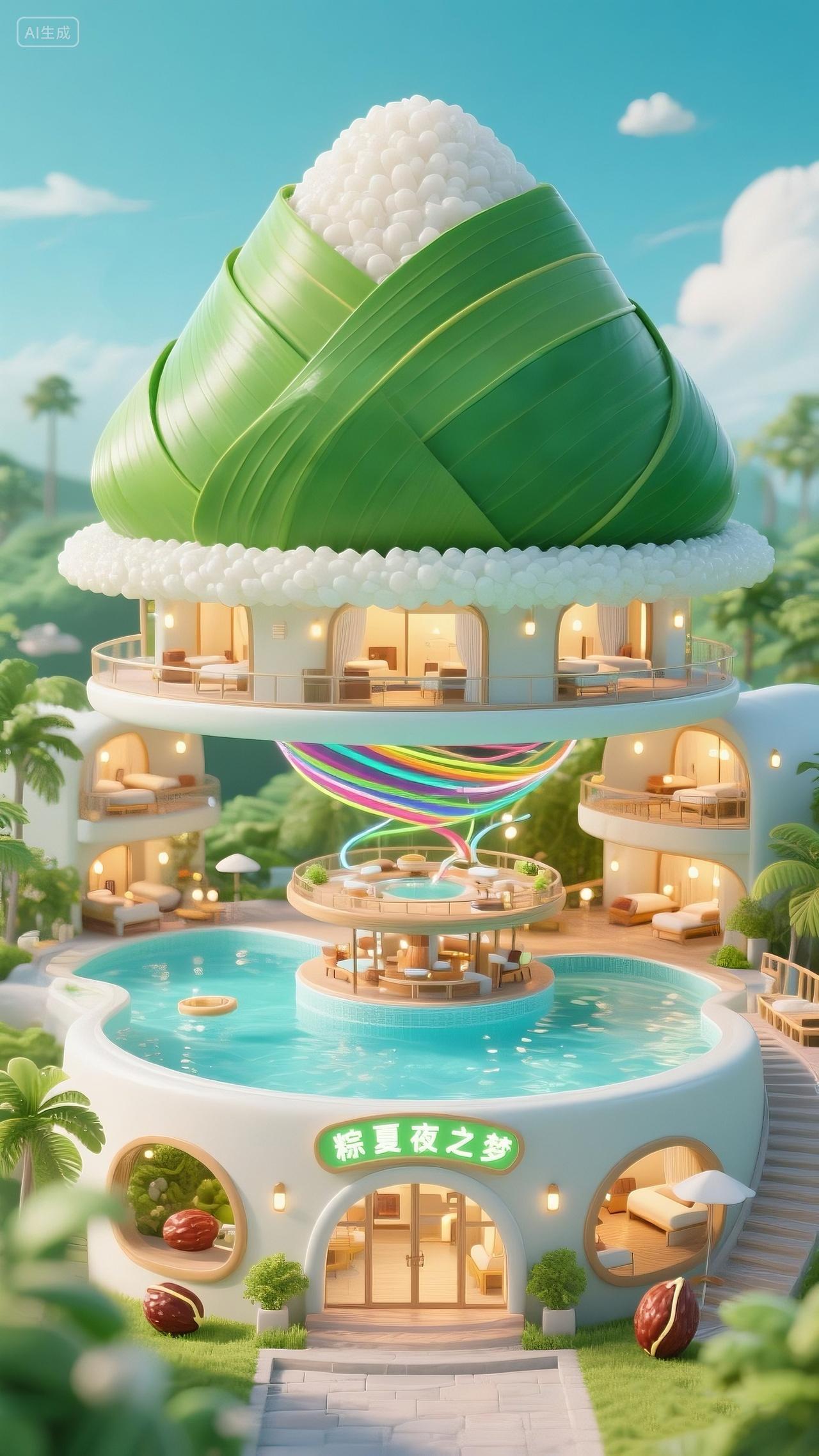 端午节粽子粽形微型度假村海报