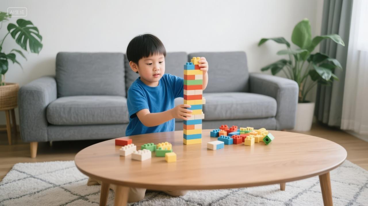 儿童居家玩积木益智玩具专注创造力背景
