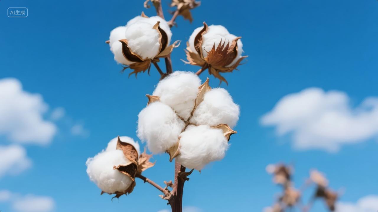新疆棉花成熟采摘季蓝天白云农业背景图