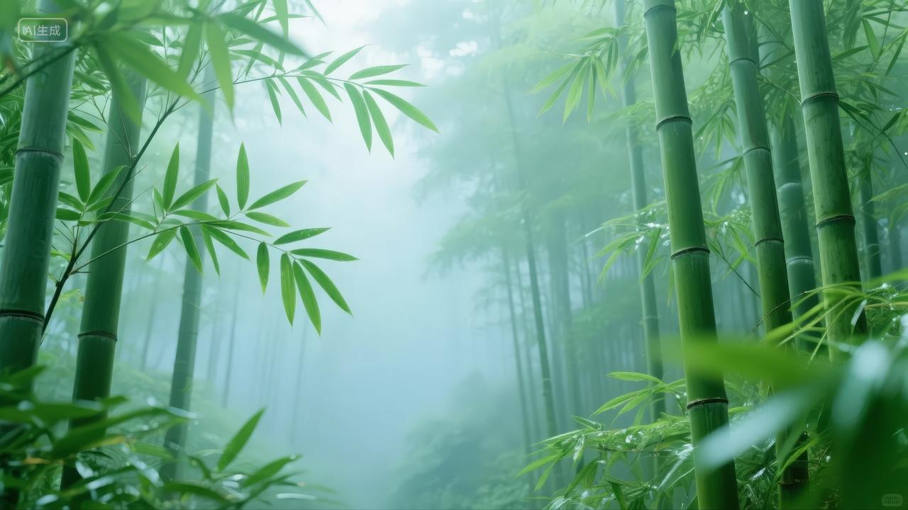 竹林深处薄雾弥漫幽静禅意自然风光背景