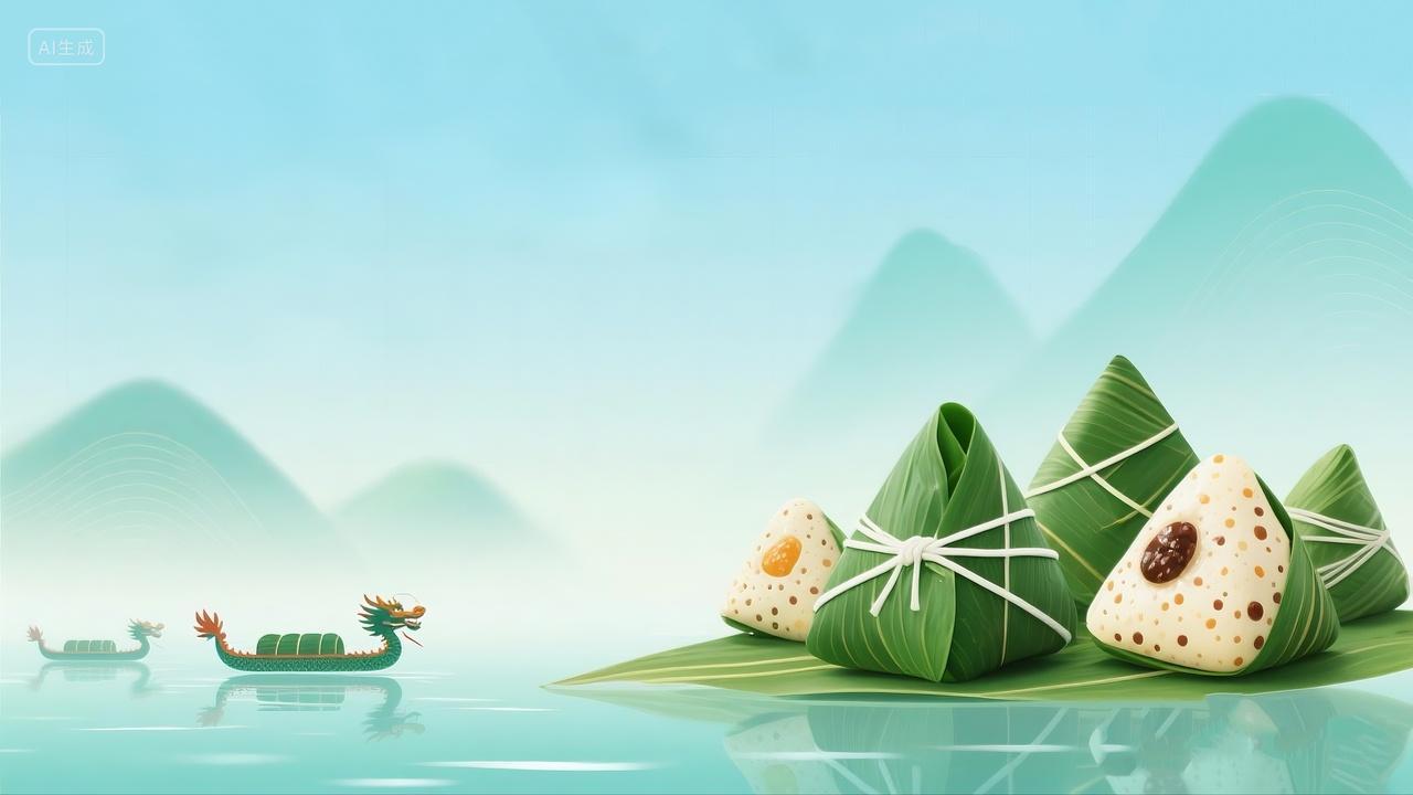 端午节龙舟粽子海报背景