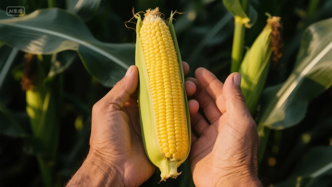 世界粮食日手捧玉米农业丰收自然背景图