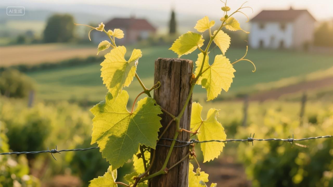 秋季葡萄园藤蔓日落葡萄酒庄农业背景图
