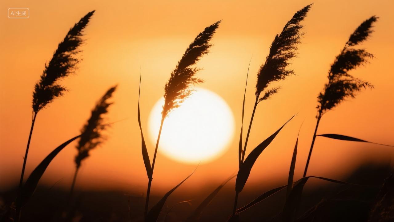 芦苇荡日落剪影秋季唯美意境自然风景背景