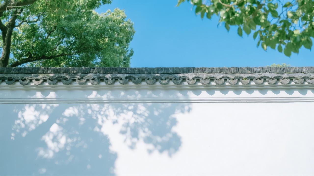 中式园林墙壁树影光影禅意简约背景图
