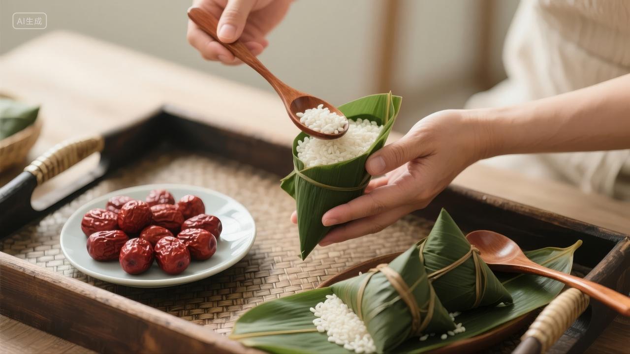 端午节粽子红枣传统美食文化习俗背景图