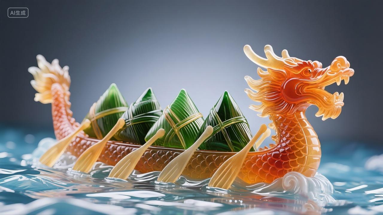 端午节龙舟粽子插画背景