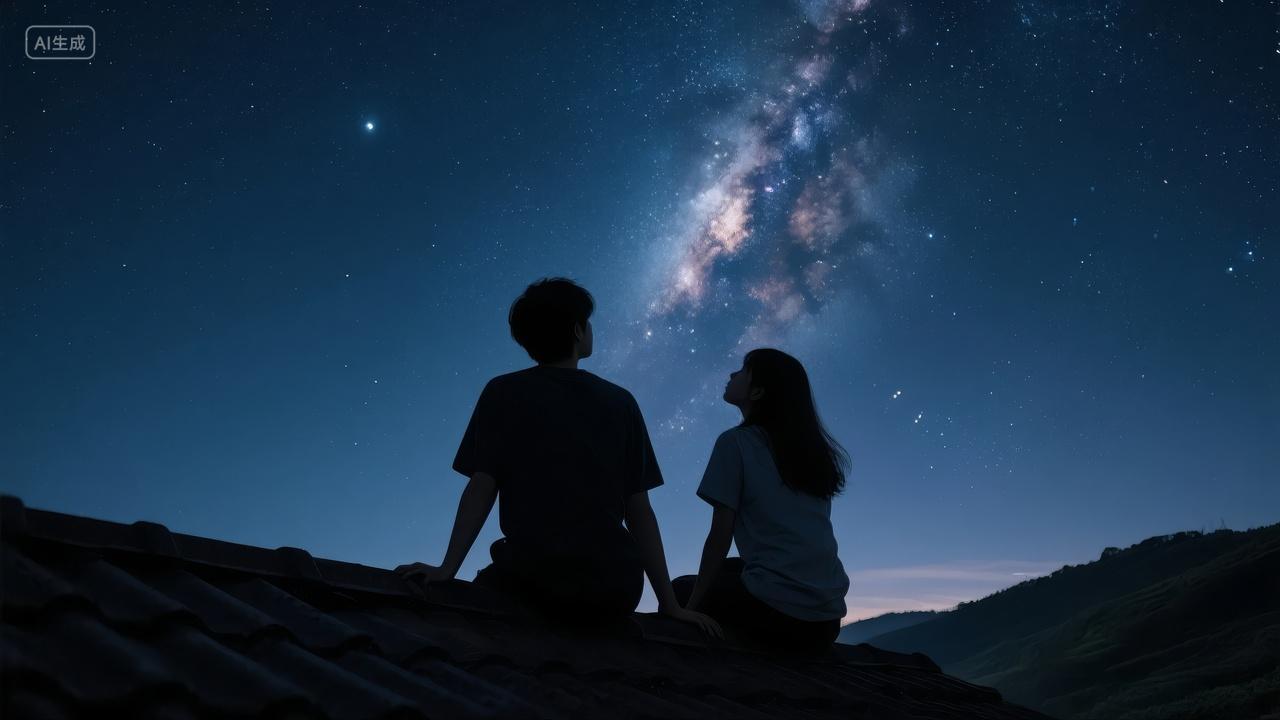 七夕情人节情侣观星赏烟花浪漫星空约会背景