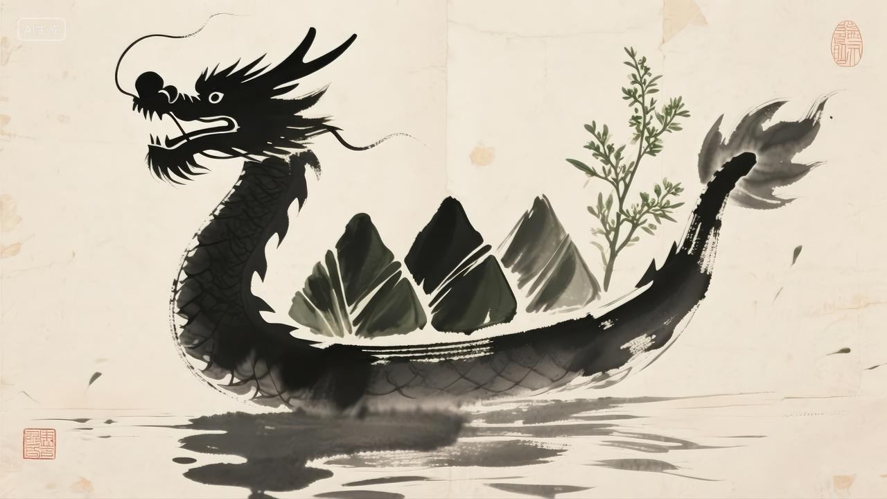 端午节龙舟水墨画中国风传统文化背景图