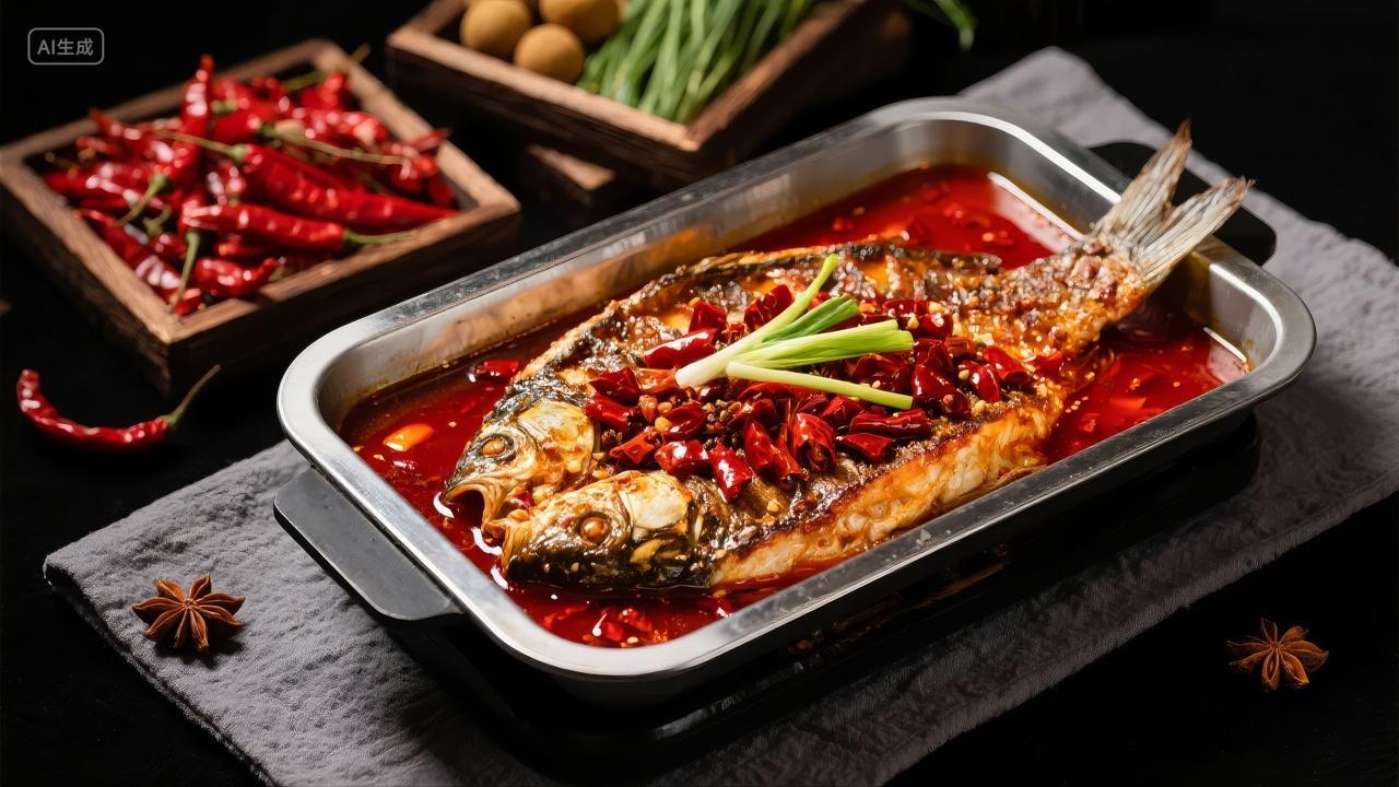 麻辣烤鱼川菜美食餐厅菜单诱人餐饮背景图