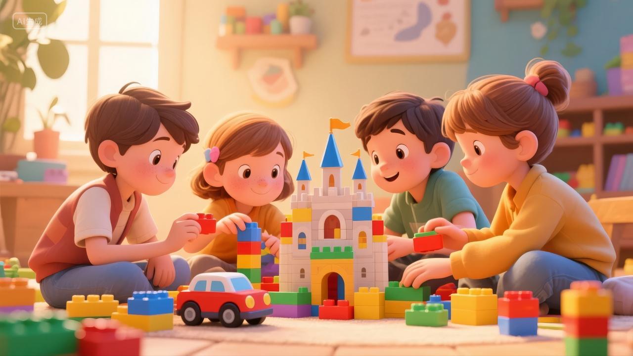 儿童节儿童玩积木玩具搭建创造力背景图