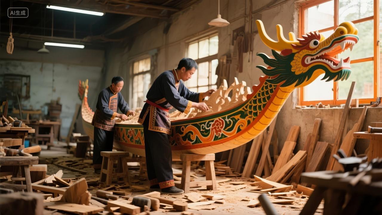 端午节龙舟制作工匠传统手工艺文化传承背景