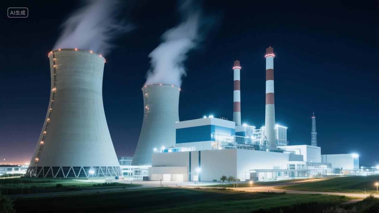 核电站夜景冷却塔能源工业科技建筑背景
