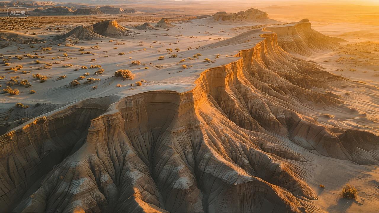沙漠戈壁雅丹地貌日落自然地质风光旅游背景