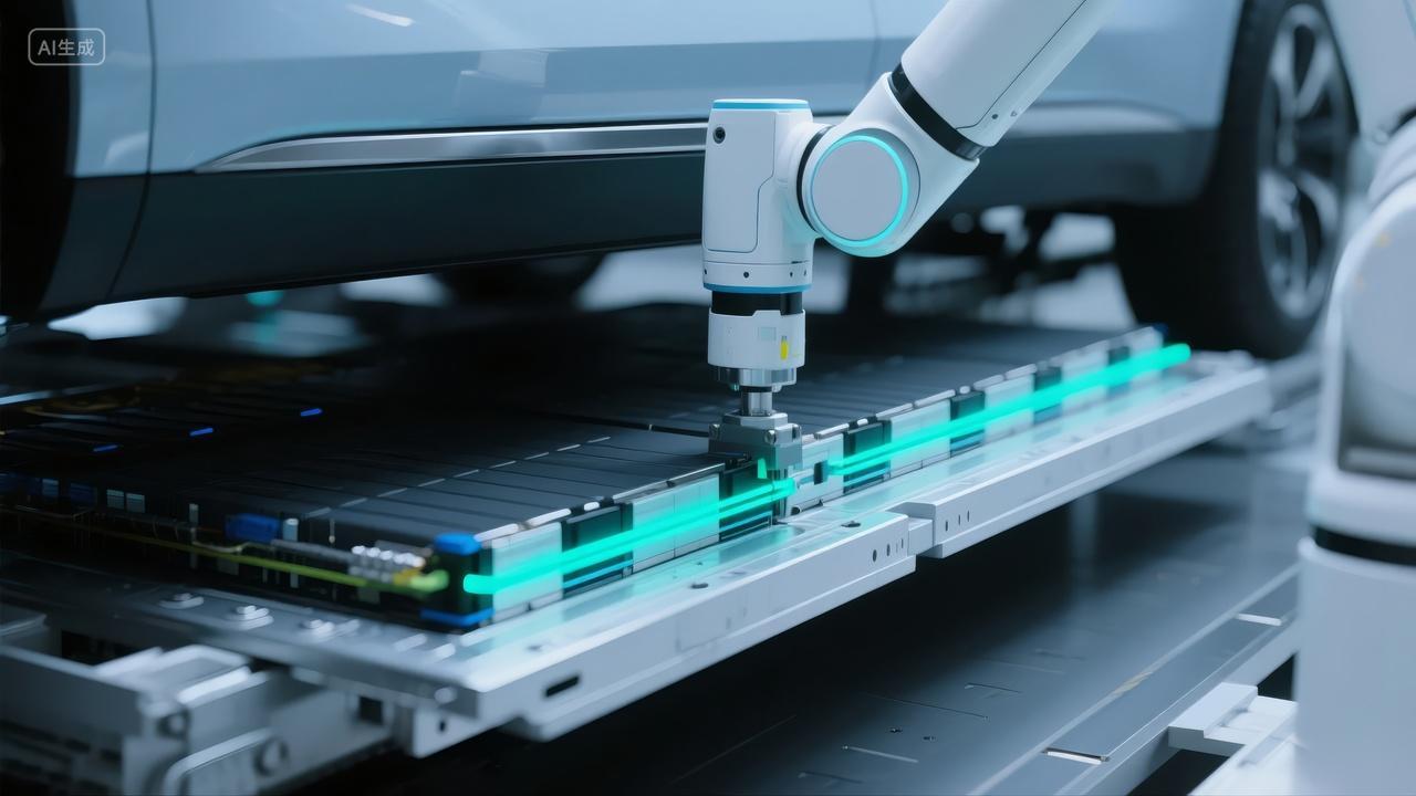 科技新能源汽车电池生产线机器人背景图
