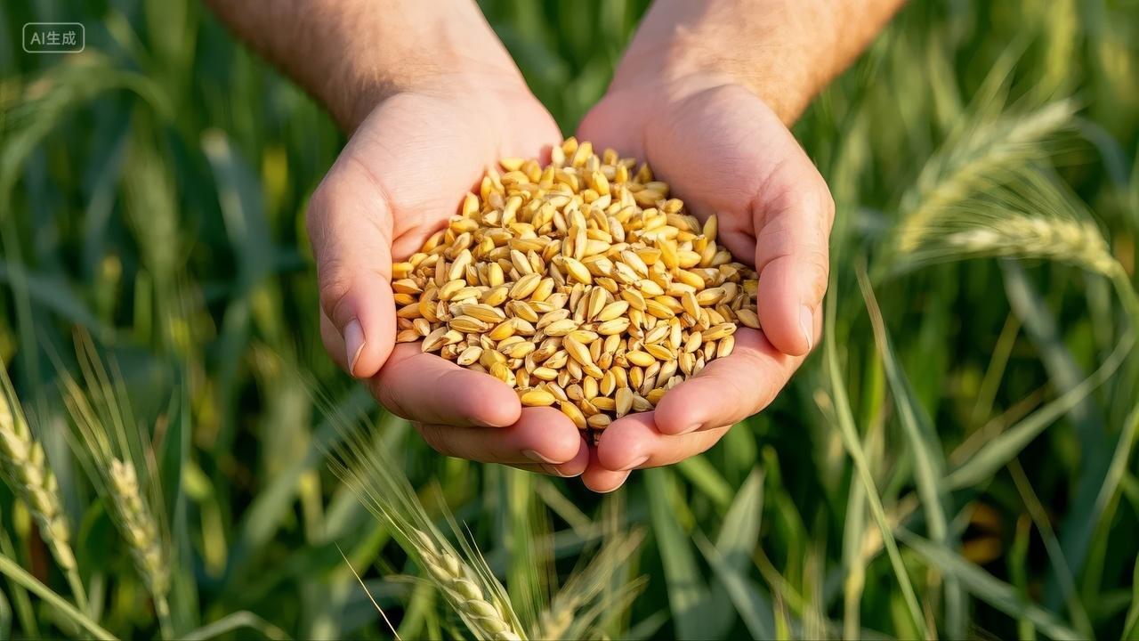 世界粮食日手捧麦粒农业丰收希望背景图