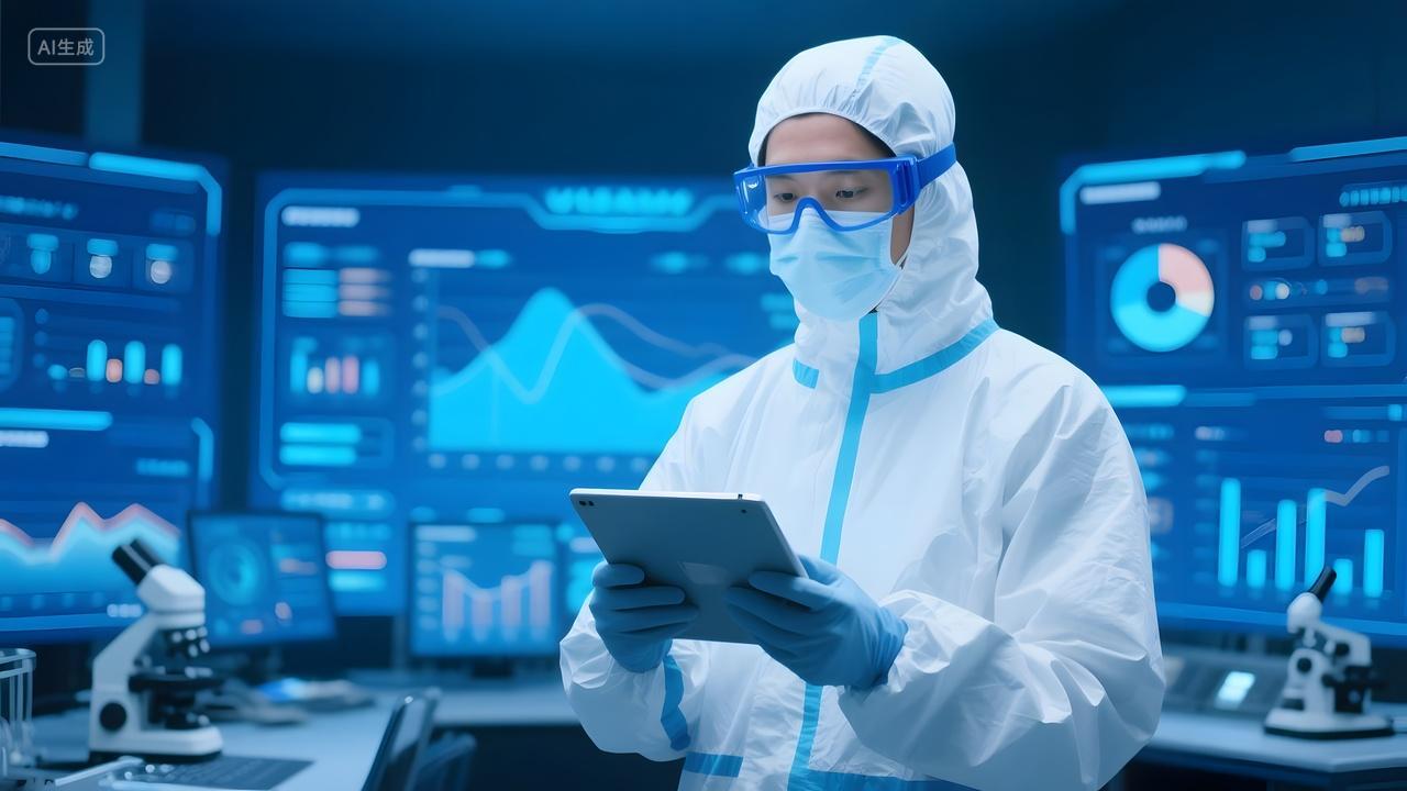 生物分子研究实验室科学家操作平板科技背景图