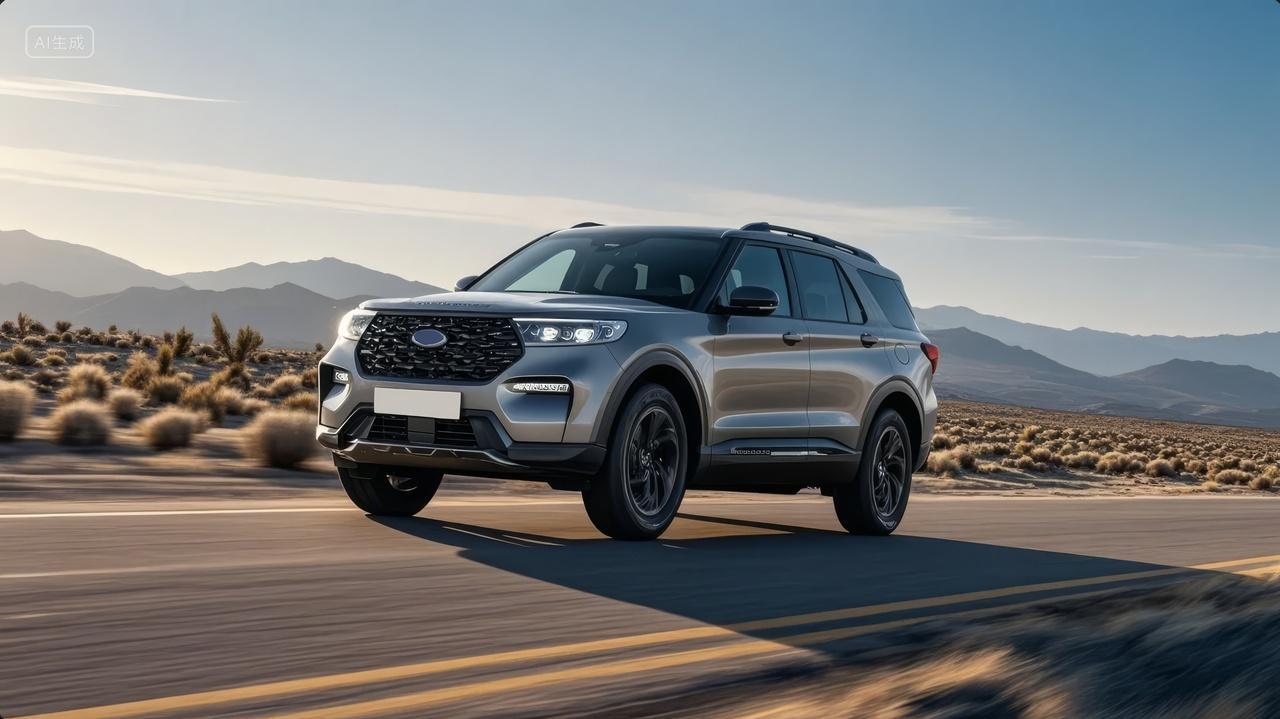 SUV汽车行驶在沙漠公路旅行自驾背景图