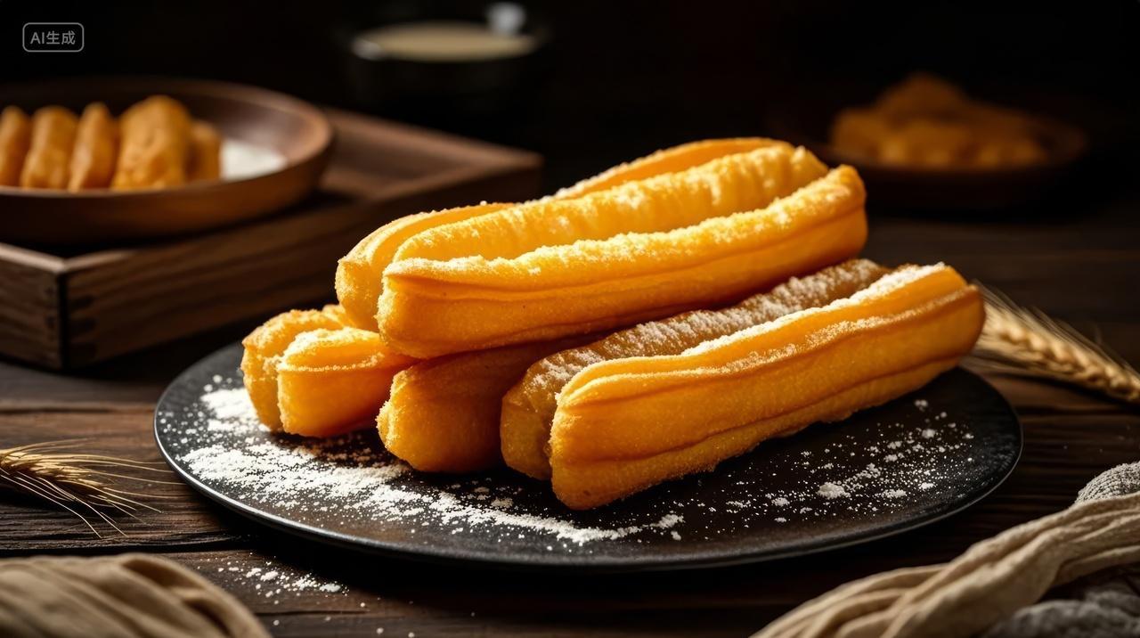 中式早餐油条传统美食小吃搭配背景图