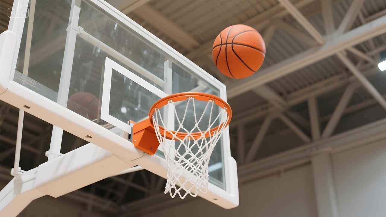 篮球飞入篮筐体育竞技瞬间高清摄影图
