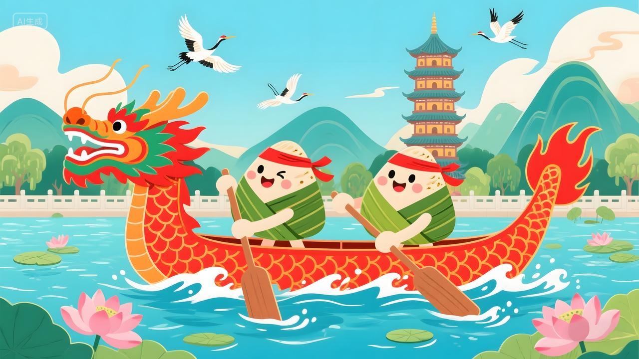 国风国潮端午节习俗粽子赛龙舟传统节日背景