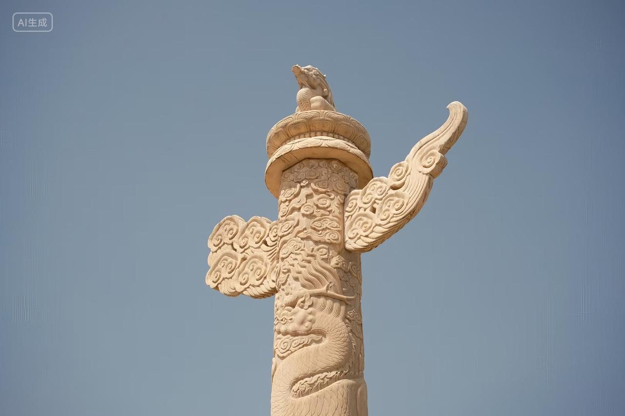 北京石柱龙纹雕刻蓝天背景图