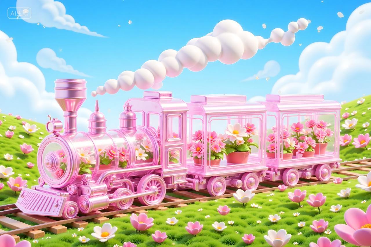 创意卡通小火车六一儿童节配图鲜花夏天