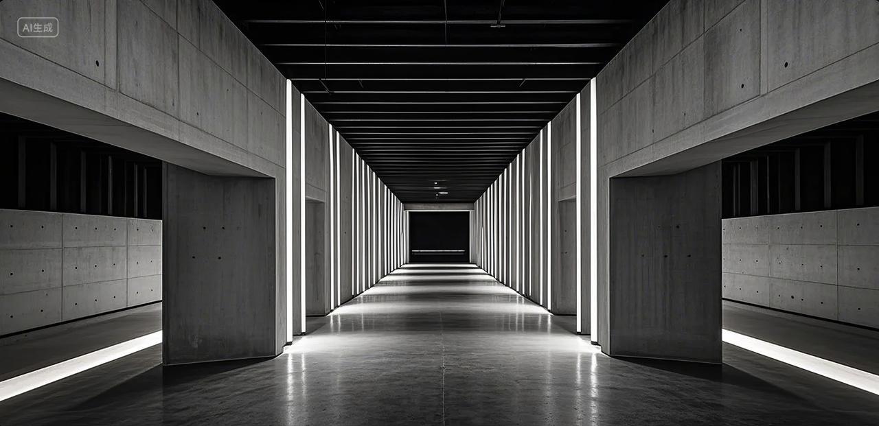 现代简约混凝土走廊通道未来感建筑背景