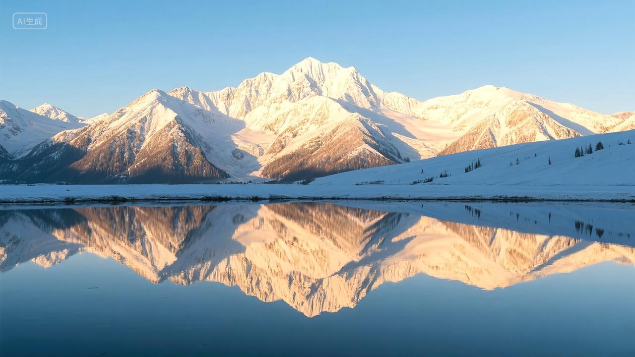 日照金山雪山倒影唯美唯俏的摄影作品