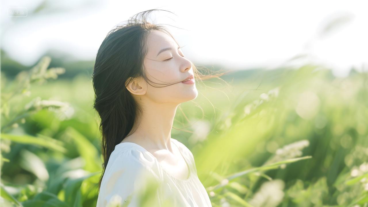 清纯长发女人夏天户外氛围感拉满的图片