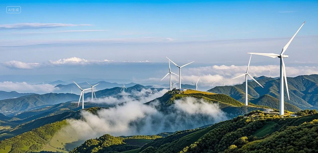 地球日风力发电云海山脉新能源环保背景