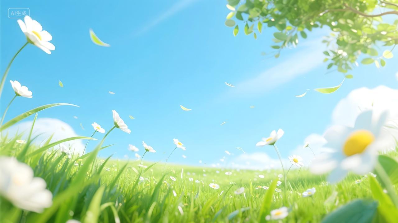 鱼眼视觉户外绿色小草小花朵夏天的味道氛围感电脑壁纸