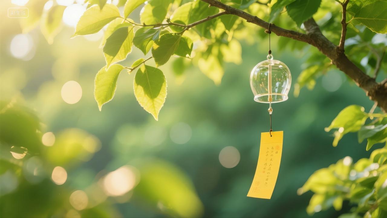 立夏夏至庭院风铃清新治愈礼品店背景图